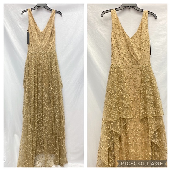 David Meister limited V-Neck sleeveless gold long gown - Picture 4 of 8